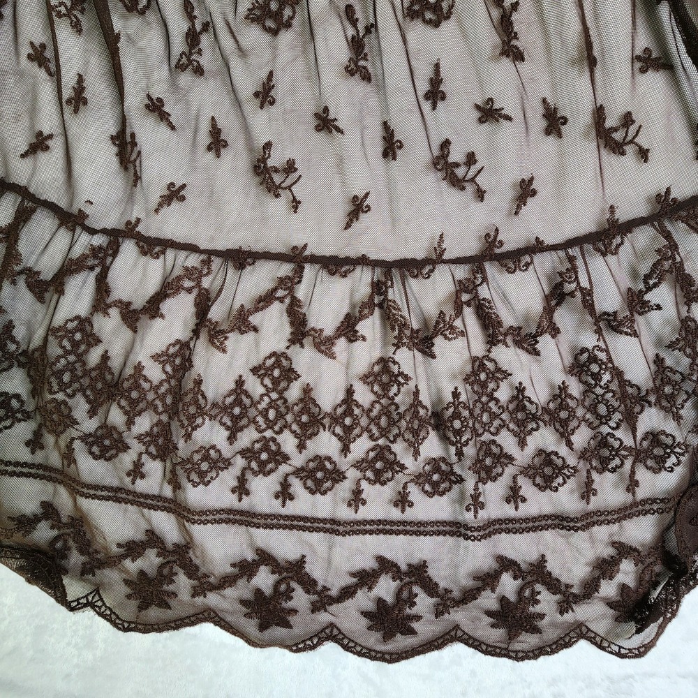 y2k Women Whimsigoth Skirt L-1XL Brown Lace Steampunk Tiered Maxi Skirt Grunge - Picture 4 of 9